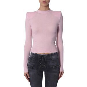 UNRAVEL Padded Shoulder Distressed Hem Knit Sweater Women PINK Sweaters &